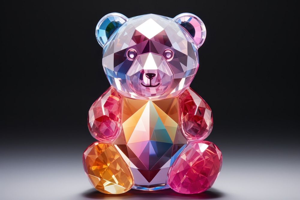 Rainbow cute teddy bear crystal art representation.