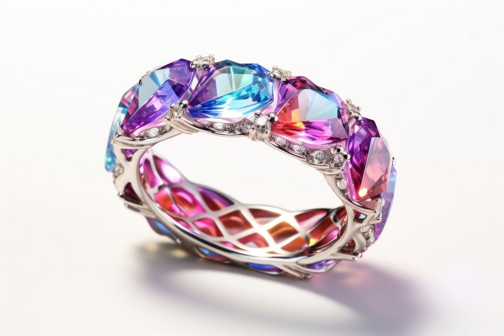 Rainbow ring gemstone crystal amethyst.
