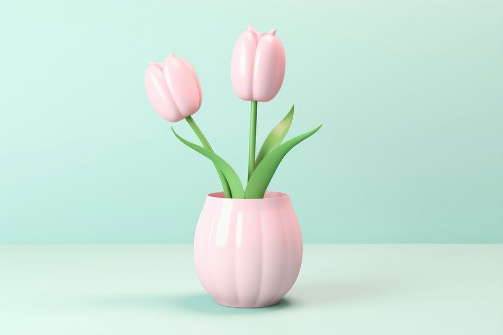 3d render icon of minimal cute pastel tulip flower plant vase.