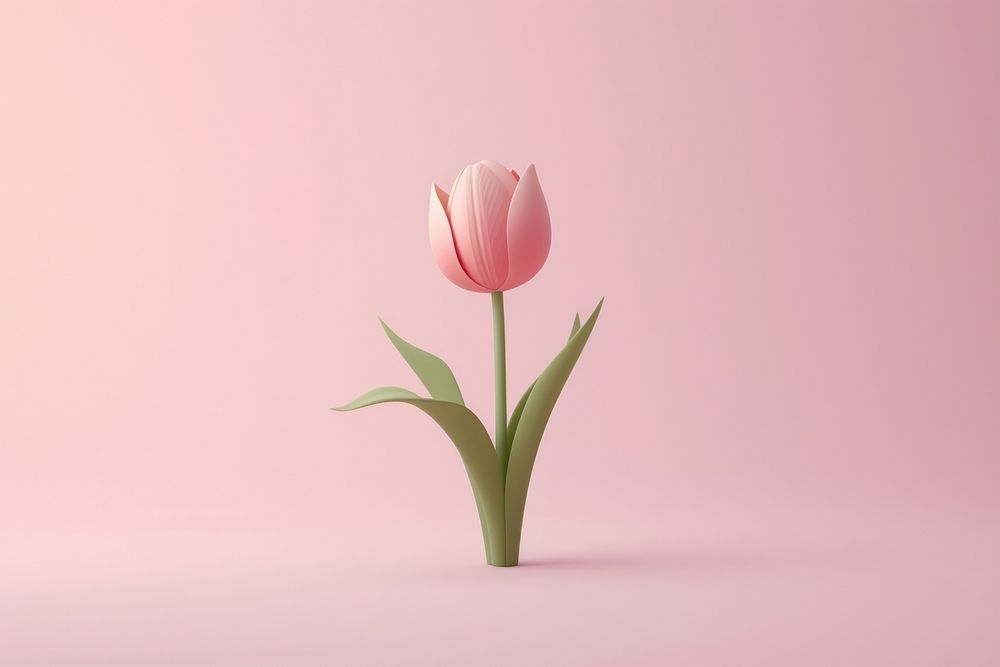 3d render icon of minimal cute pastel tulip blossom flower plant.