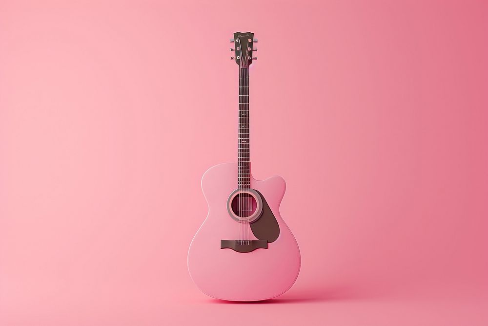 3d render icon of minimal cute pastel guitar performance magenta string.