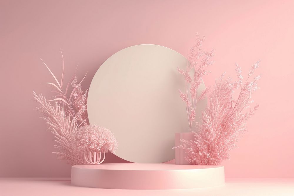 3d render icon of minimal pastel podium plant decoration blossom.