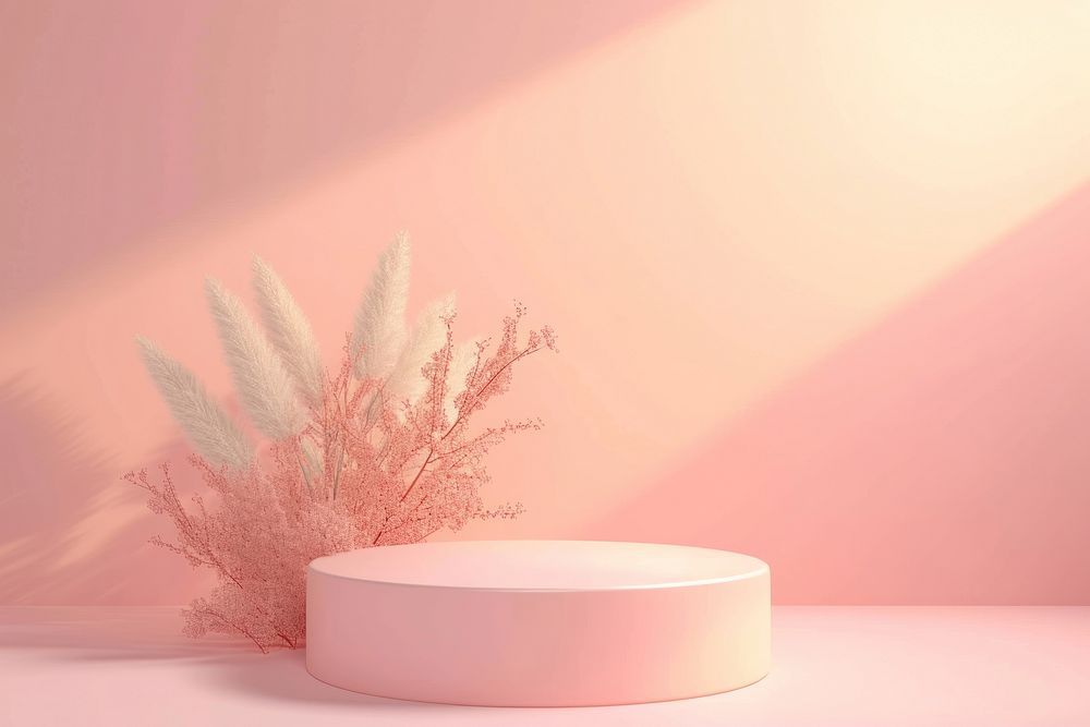 3d render icon of minimal pastel podium plant decoration cosmetics.