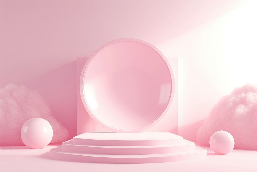 3d render icon of minimal pastel podium sphere lighting balloon.