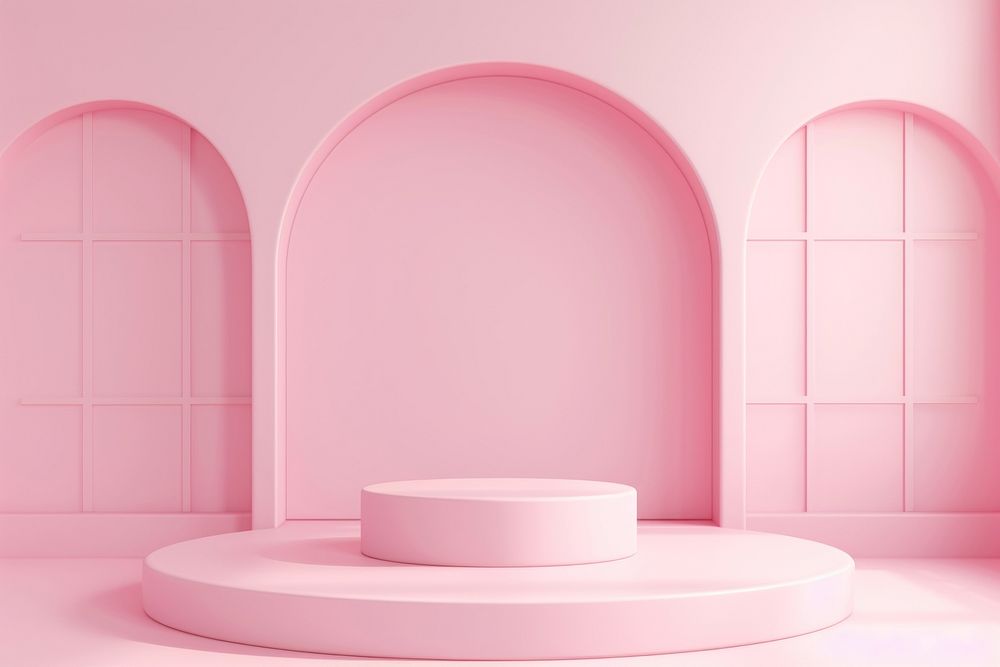3d render icon of minimal pastel podium architecture building indoors.