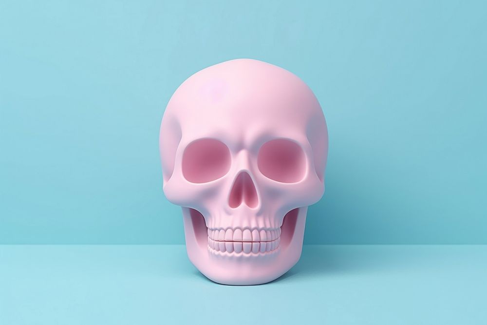 3d render icon of minimalist cartoon skull jaw anatomy purple.