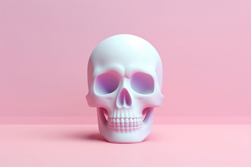 3d render icon of minimalist cartoon skull anatomy purple spooky.