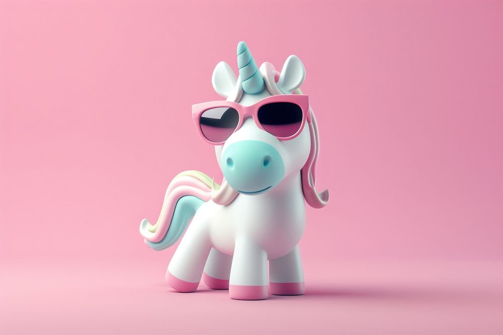 3d render icon of minimalist cartoon unicorn sunglasses representation accessories.