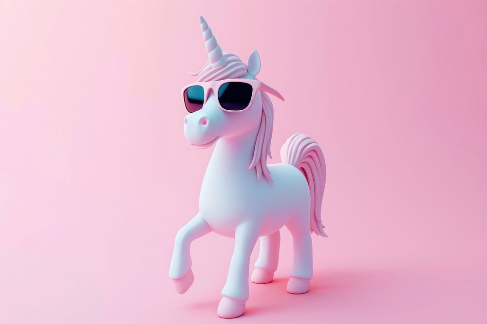 3d render icon of minimalist cartoon unicorn sunglasses mammal animal.