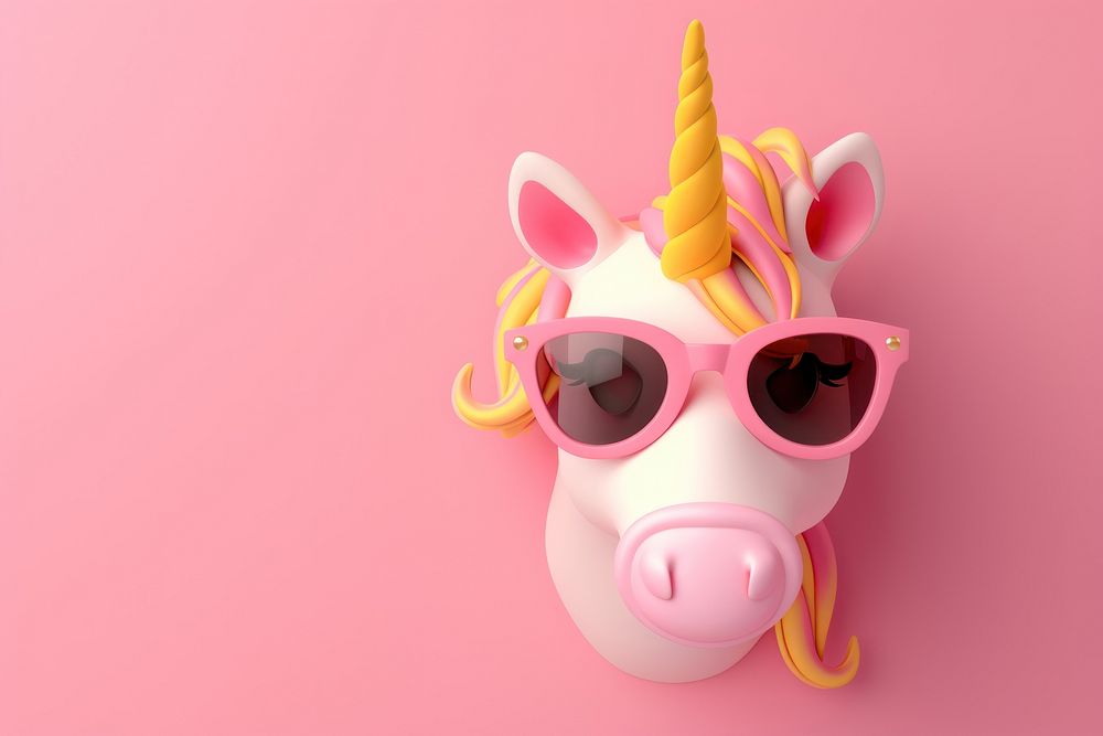 3d render icon of minimalist cartoon unicorn sunglasses representation celebration.