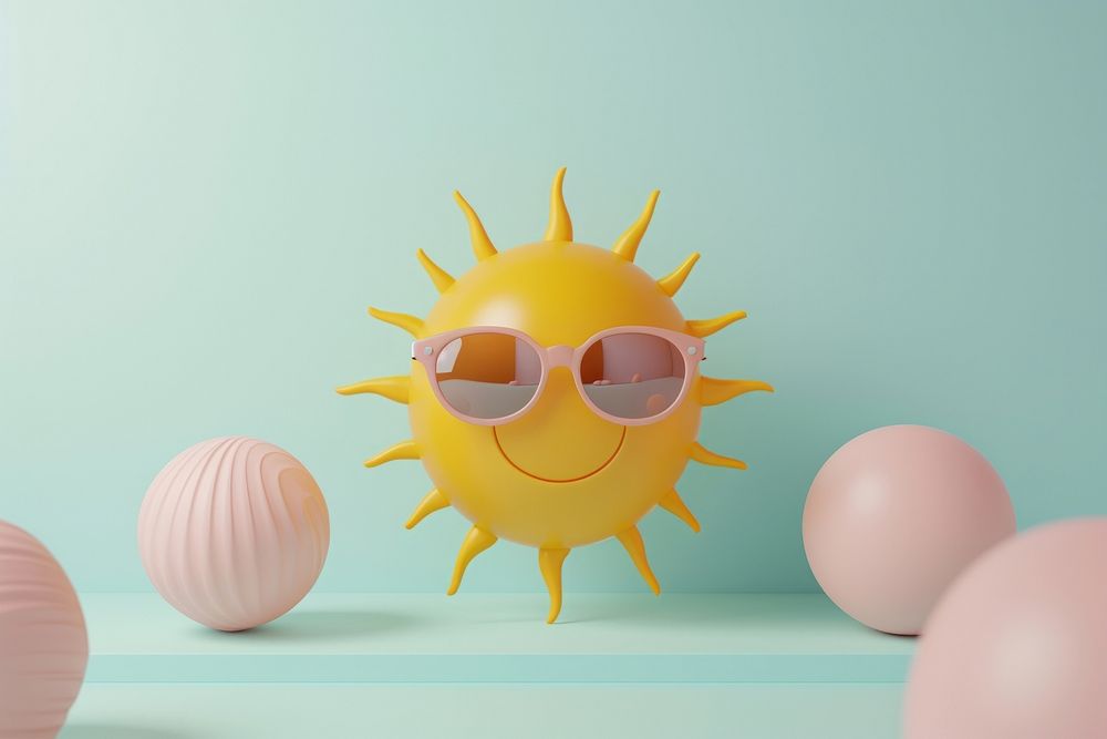 3d render icon of minimalist cute sun sunglasses balloon egg.