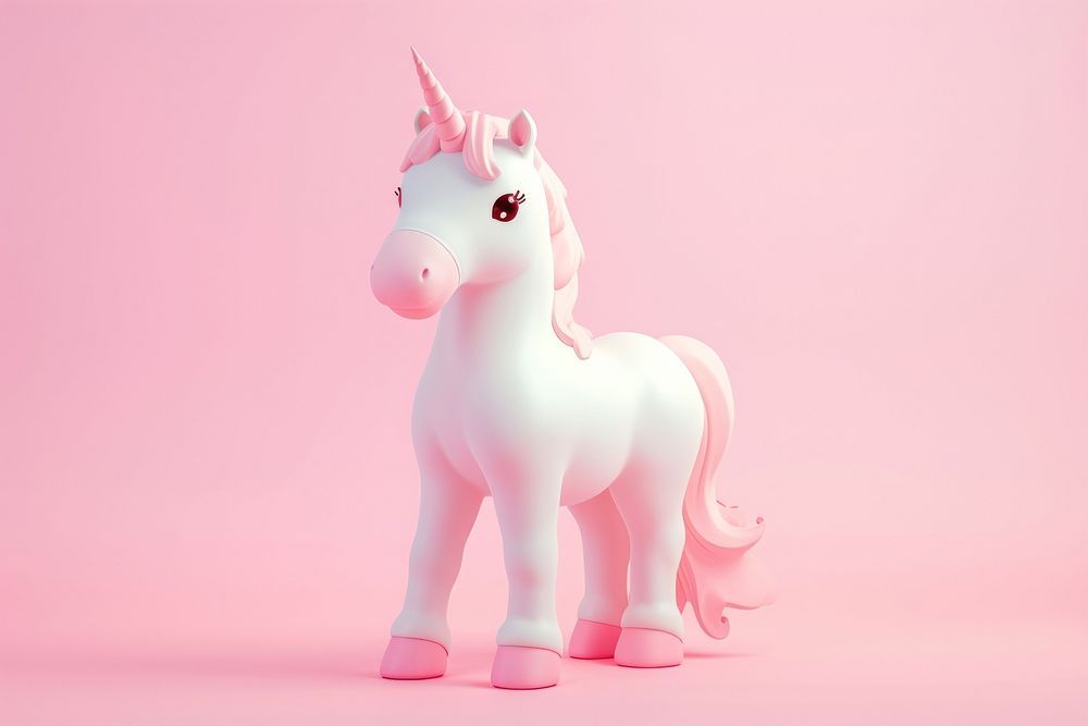 3d render icon of minimalist cute unicorn figurine animal mammal.