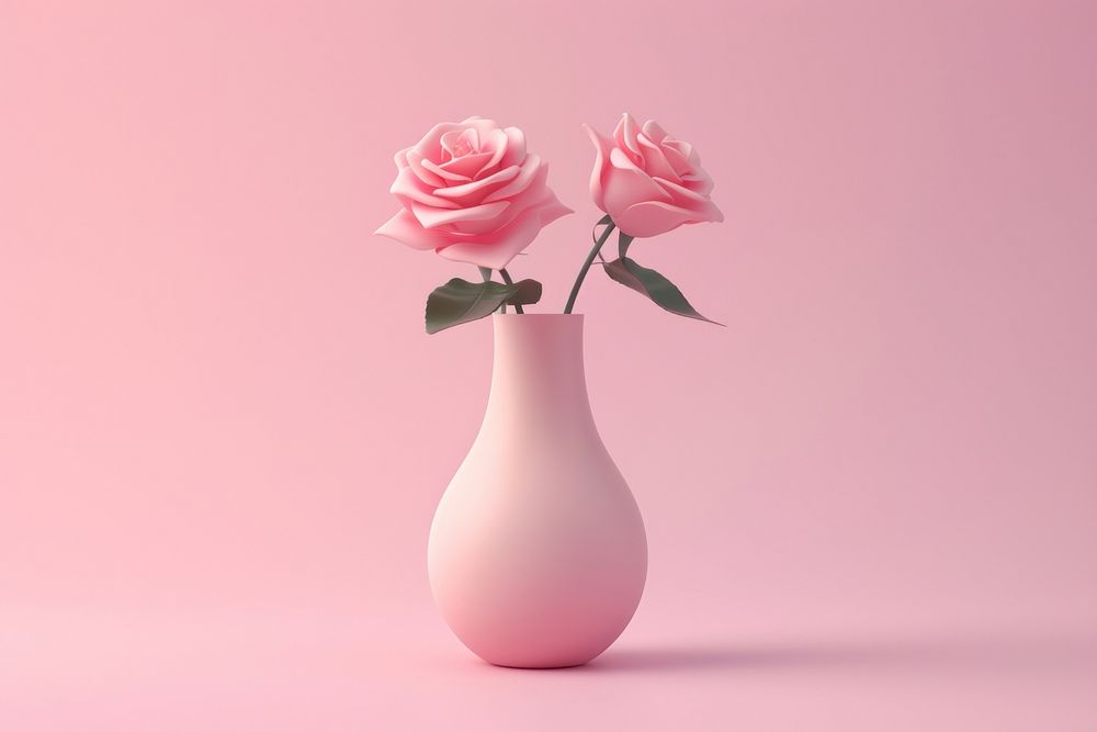 3d render icon of rose vase flower plant inflorescence.