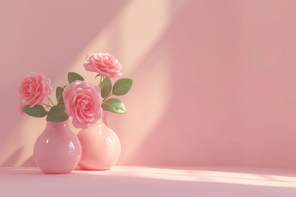 3d render icon of rose vase flower petal plant.