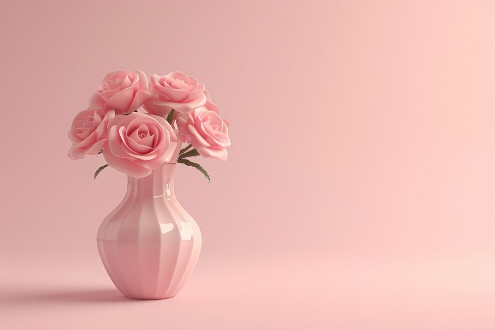 3d render icon of rose vase flower plant inflorescence.