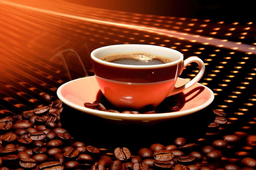 Minimal coffee beans in coffee cup drink mug refreshment.