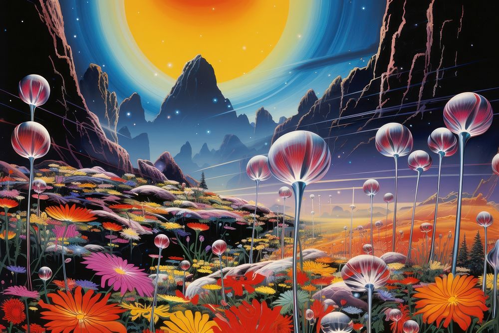 Otherworldly wildflowers art outdoors painting.