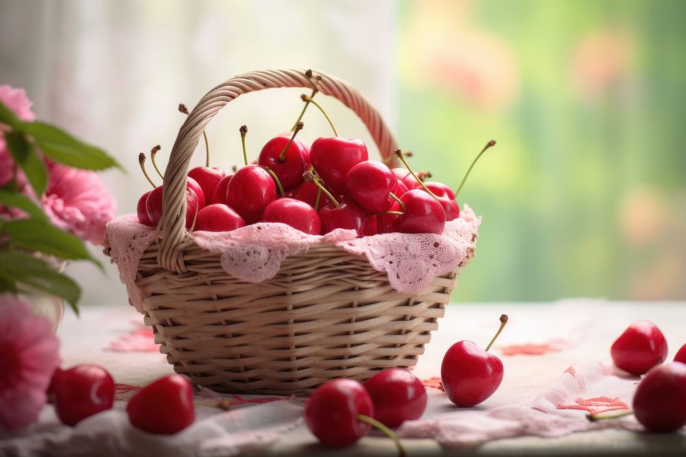 Cherry basket fruit plant food.