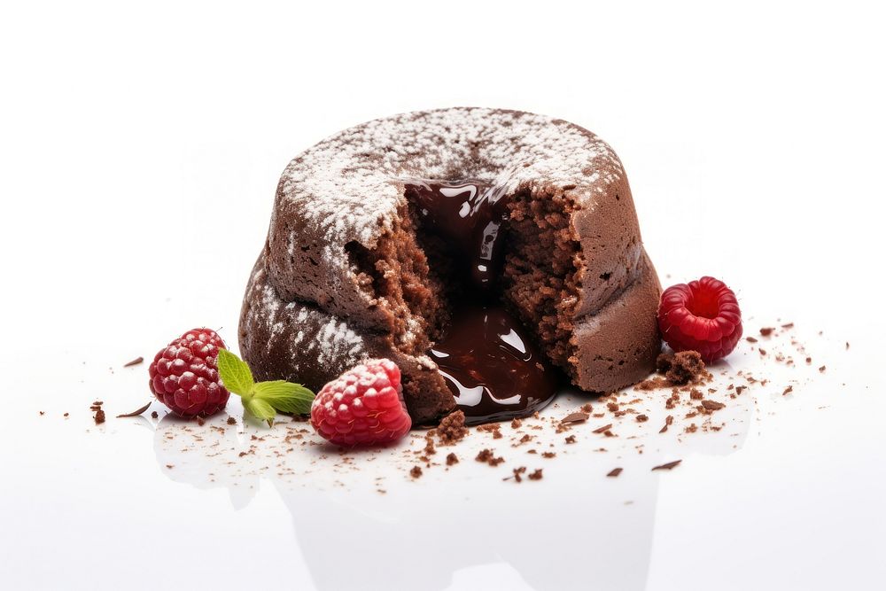 Chocolate lava cake dessert berry fruit.