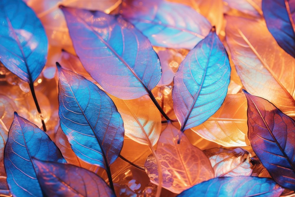 Orange and blue autumn leaves texture backgrounds outdoors nature.