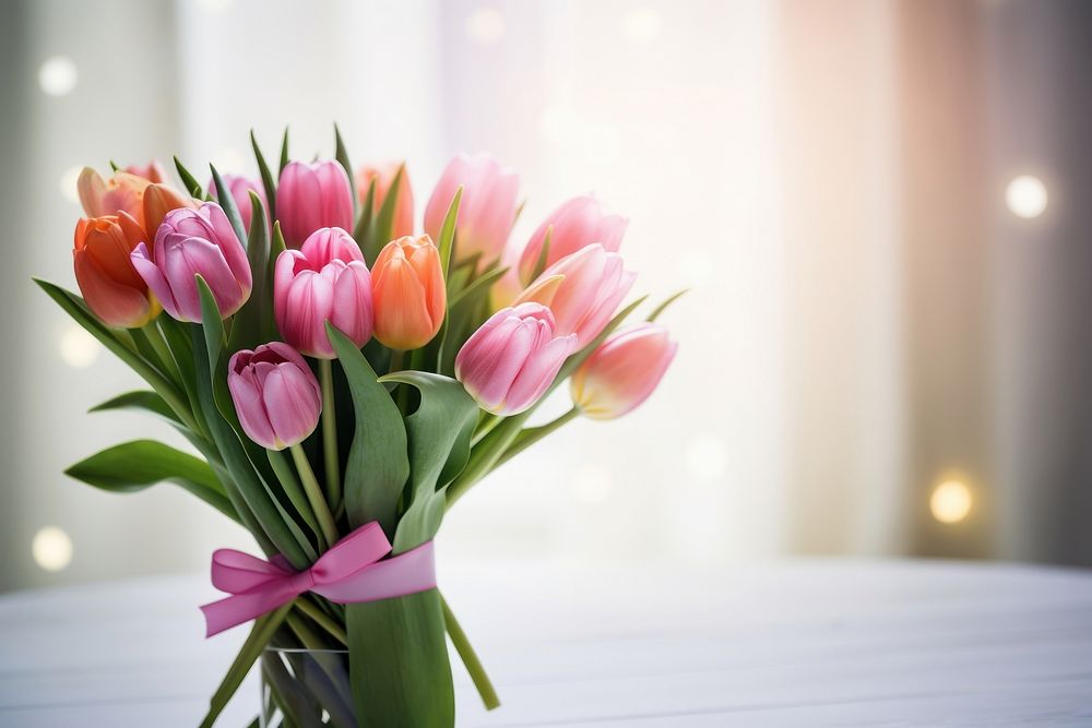 Beautiful bouquet of tulip flowers plant rose inflorescence.