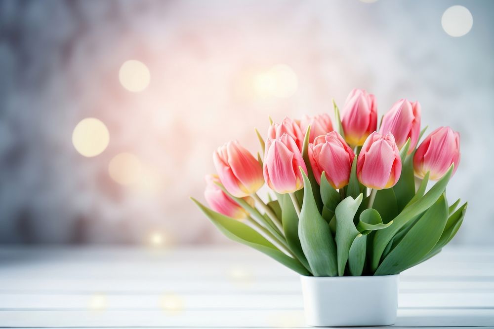 Beautiful bouquet of tulip flowers outdoors blossom nature.