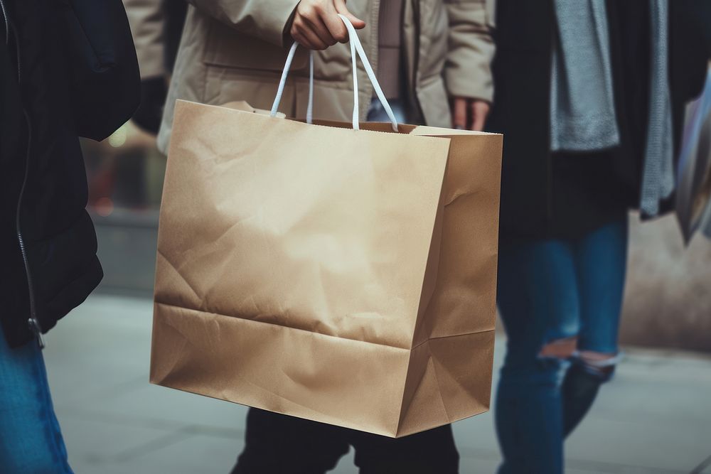 Paper bag mock up handbag fashion street.