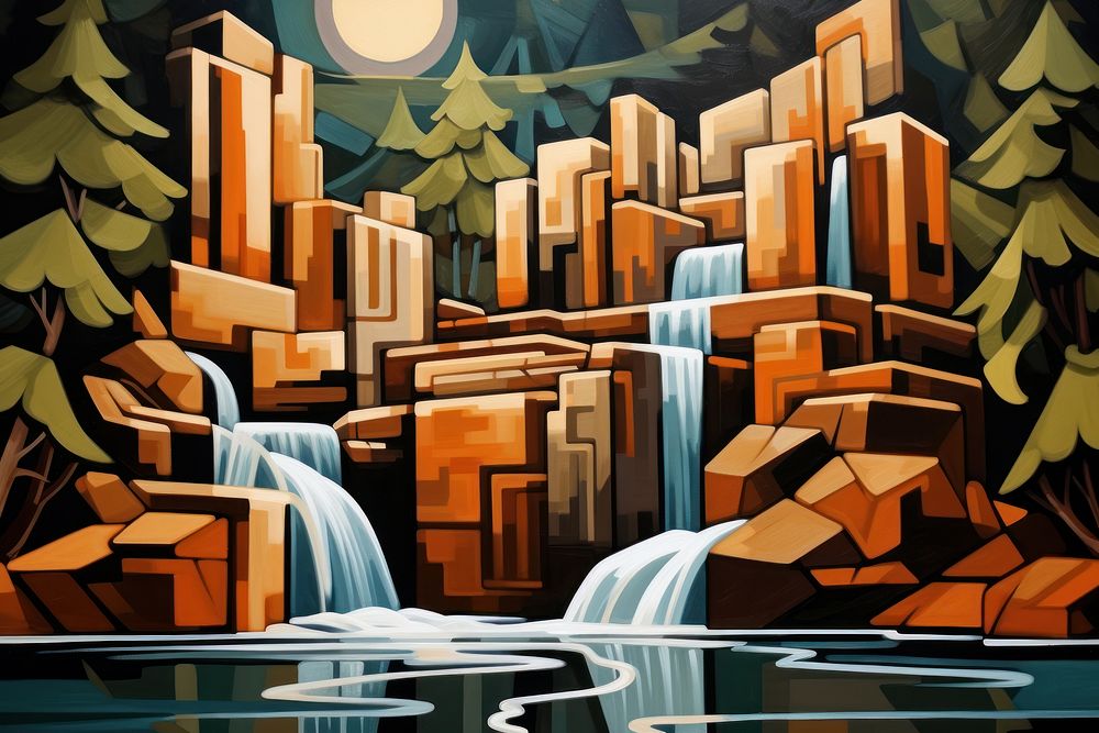 Waterfall painting art outdoors.