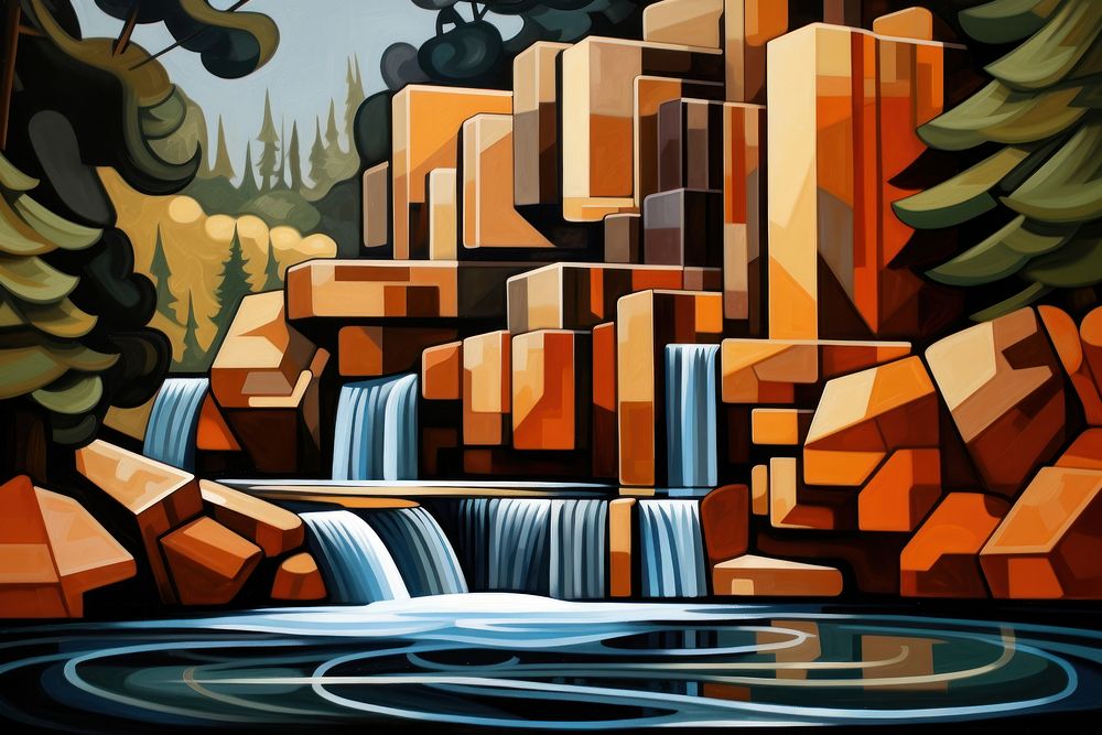 Waterfall art painting wilderness.