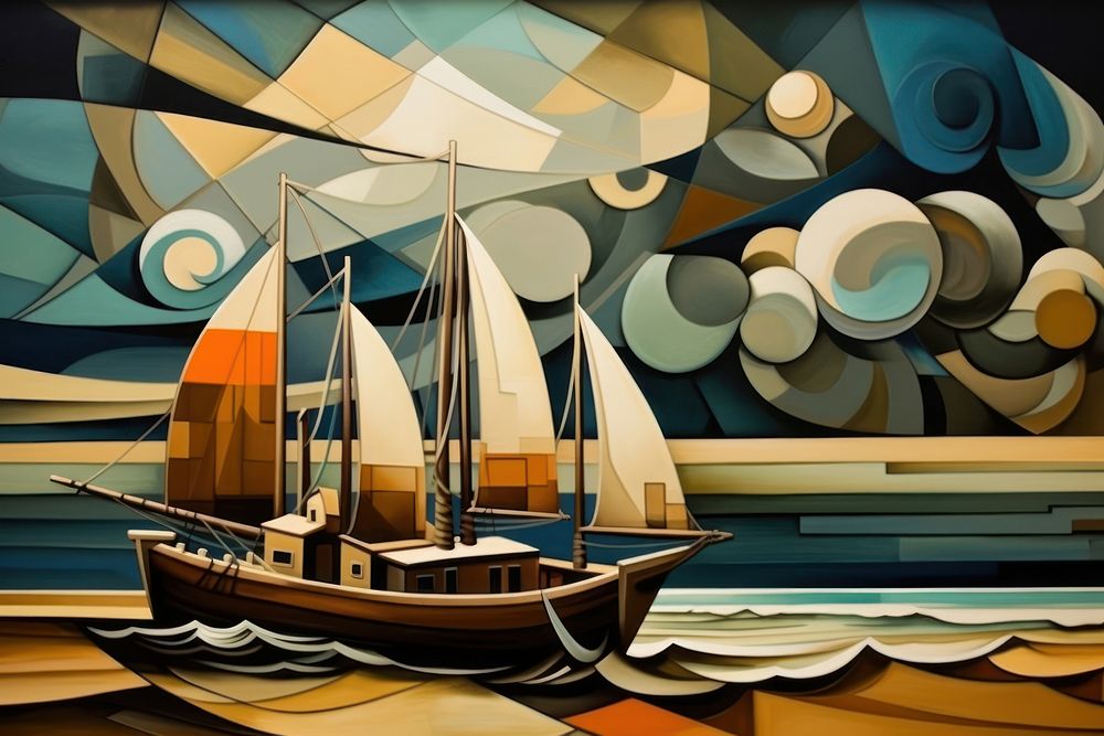 Beach painting art sailboat.