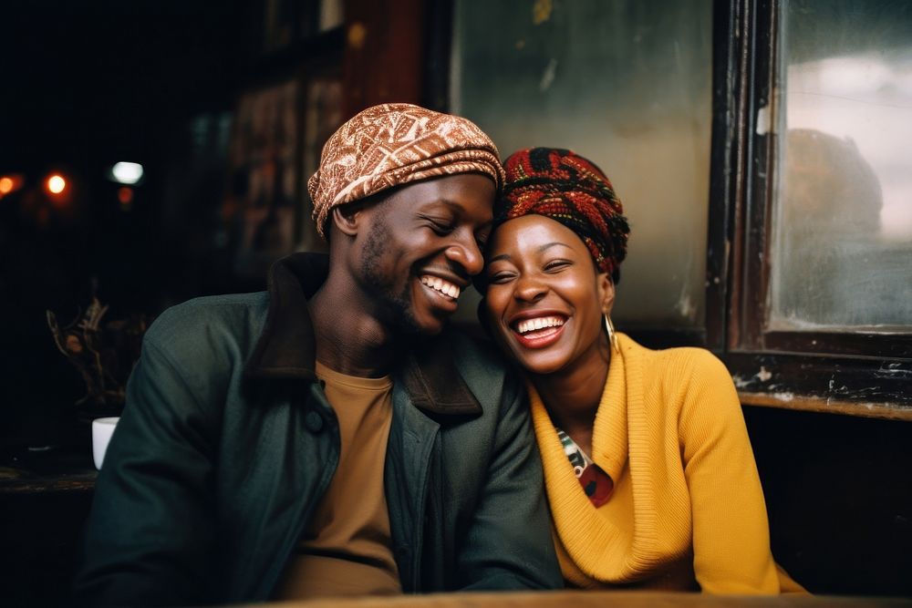 African couple laughing smile adult.