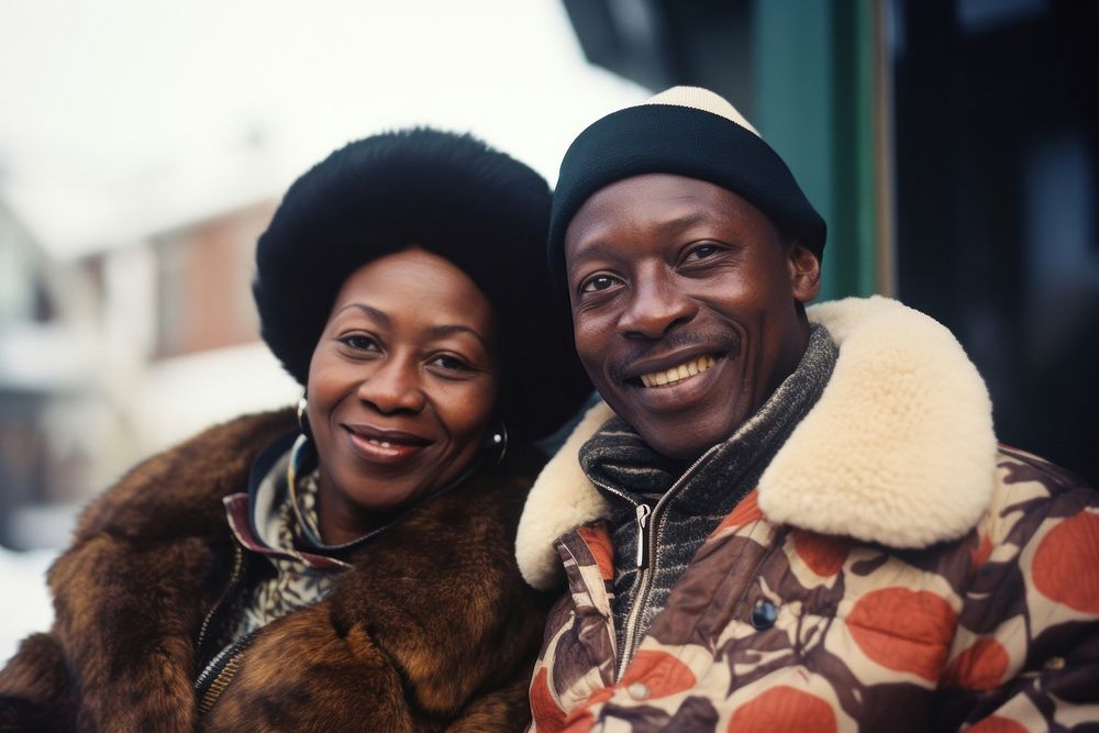 African couple photography portrait winter.