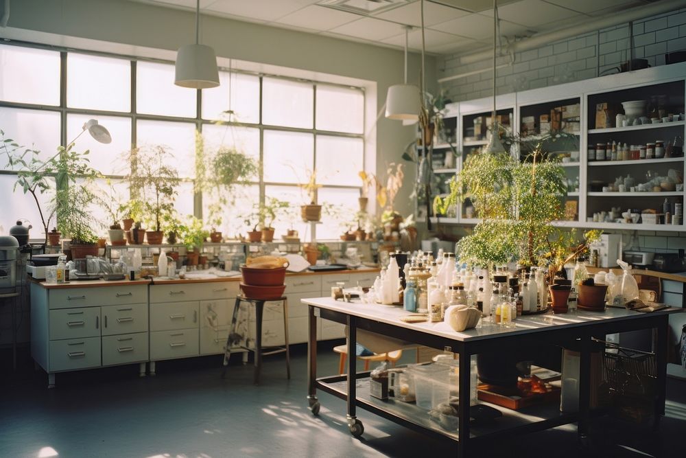 Laboratory room furniture plant architecture.