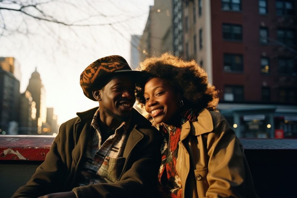 African mid-ages couple portrait photography street.