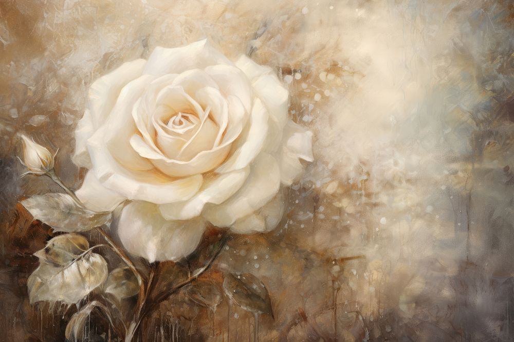 White rose frame painting backgrounds flower. AI generated Image by rawpixel.