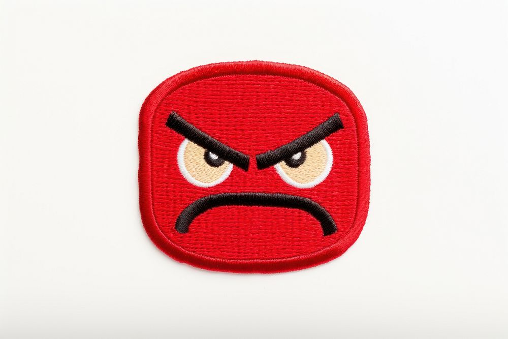 Angry emoji red white background anthropomorphic.