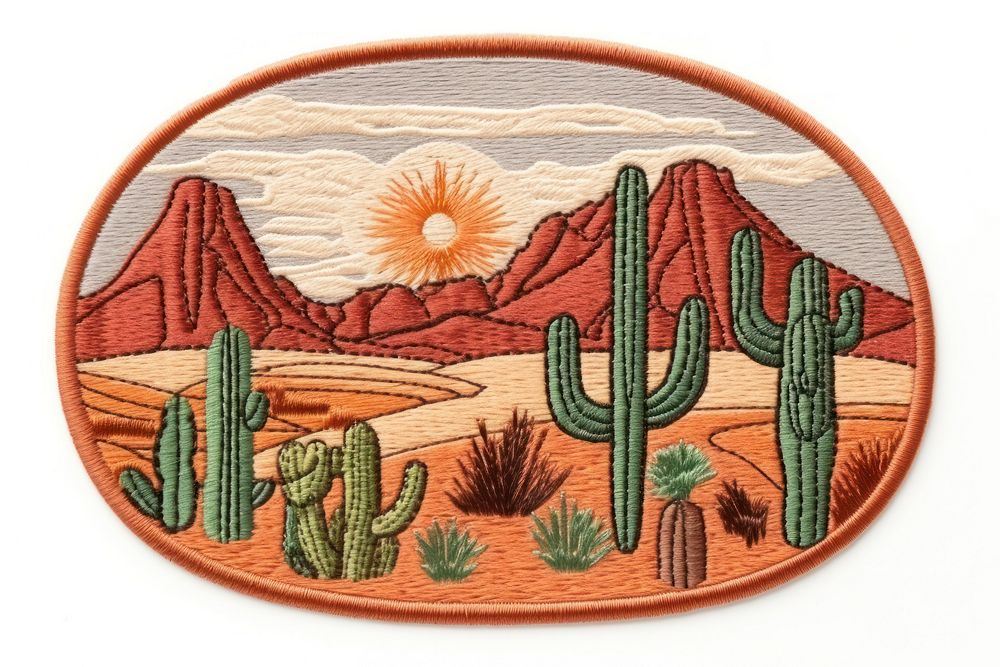 Desert landscape embroidery pattern creativity.