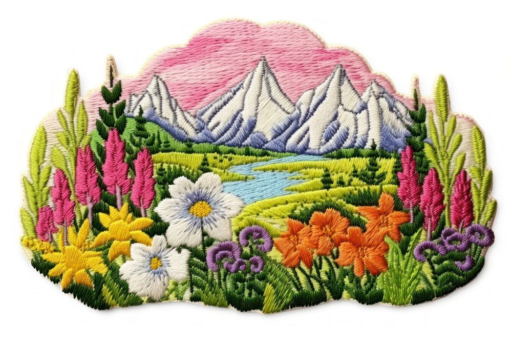 Meadow landscape embroidery pattern art.