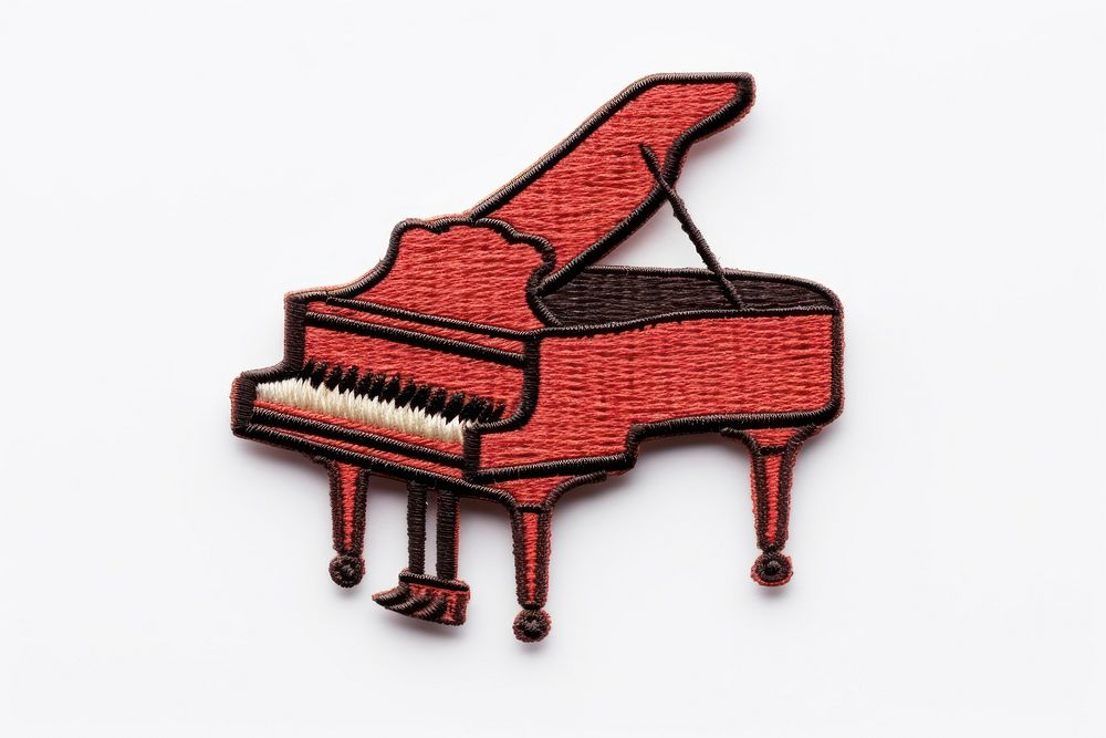 Piano keyboard red white background.