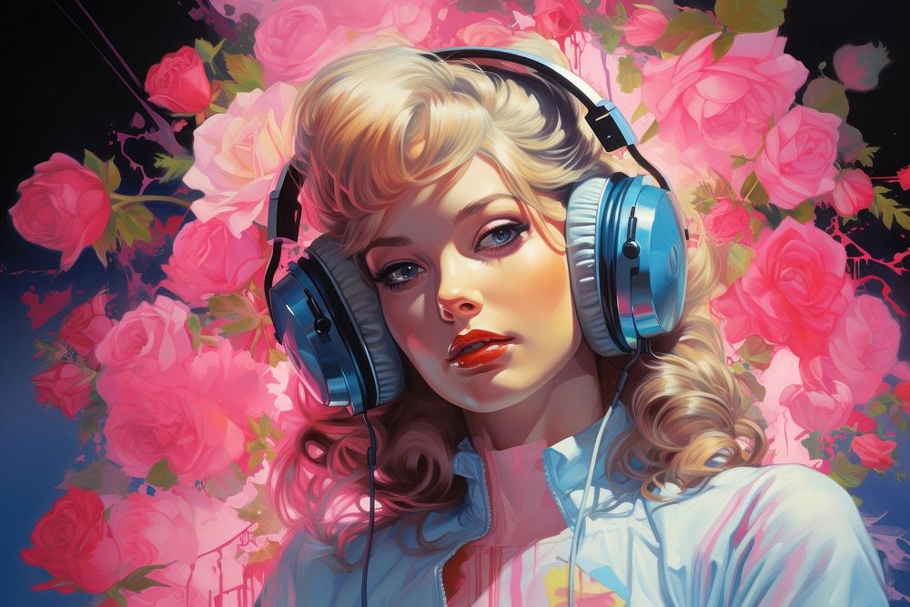 A rose over ear headphones portrait adult.