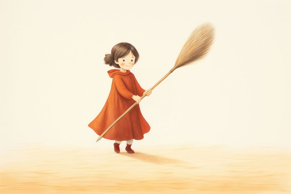 A woman broom cleaning sweeping. AI generated Image by rawpixel.