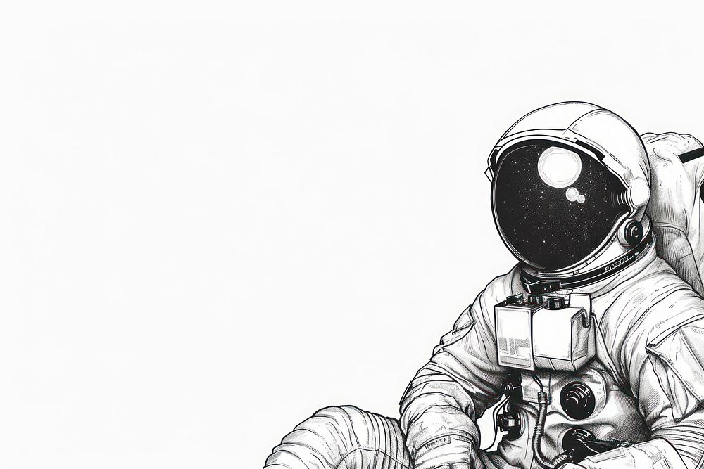 Astronaut line horizontal border drawing sketch illustrated.