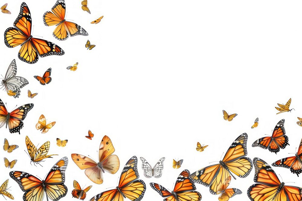 Butterfly line horizontal border animal insect white background.