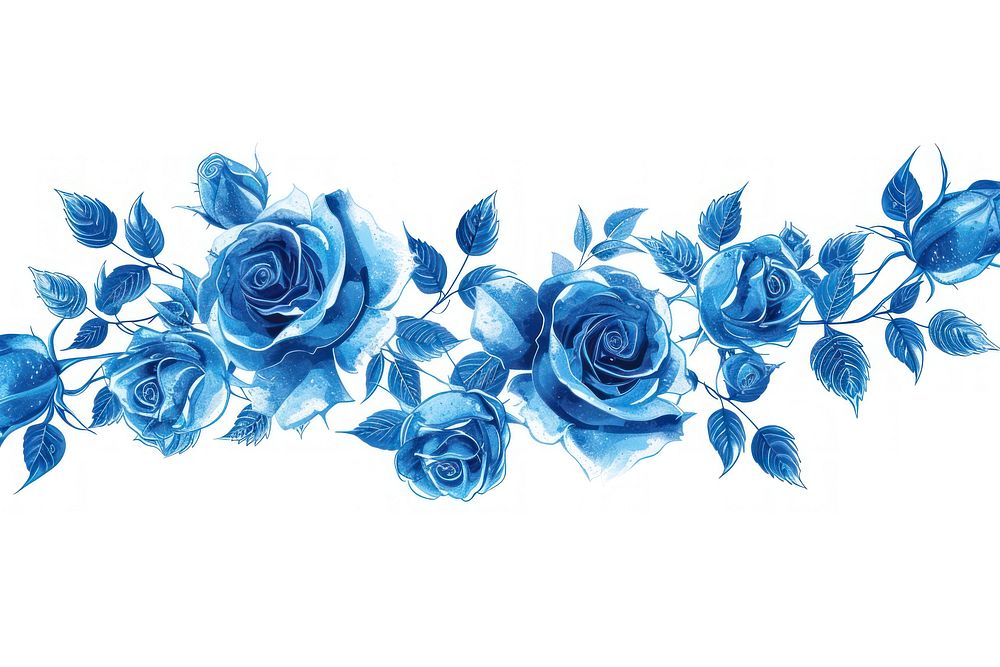 Blue rose line horizontal border pattern flower plant.