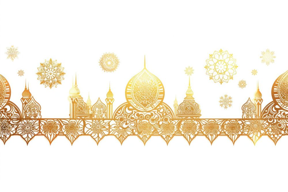 Eid mubarak line horizontal border crown gold white background.