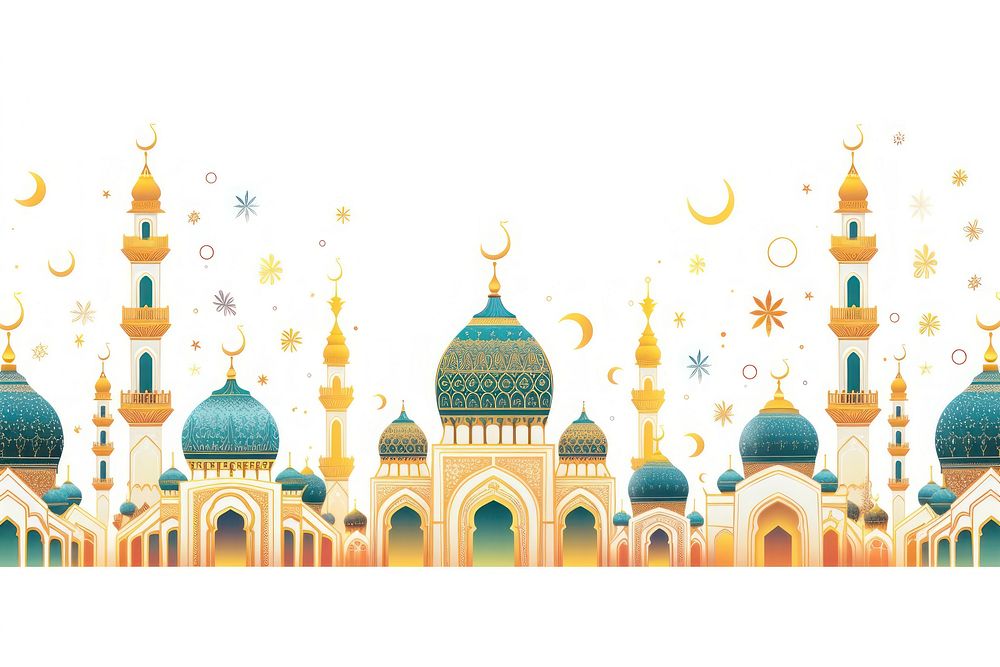 Eid mubarak line horizontal border architecture building dome.