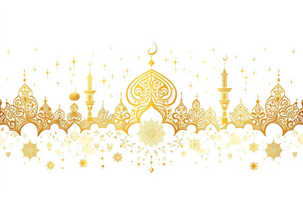 Eid mubarak line horizontal border pattern gold white background.