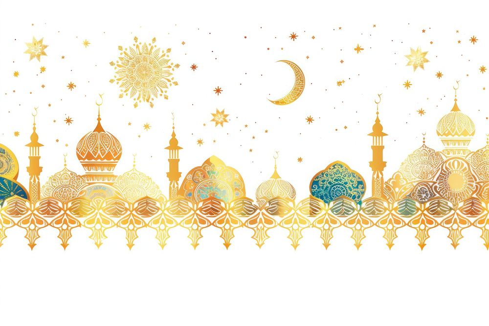 Eid mubarak line horizontal border architecture illuminated celebration.