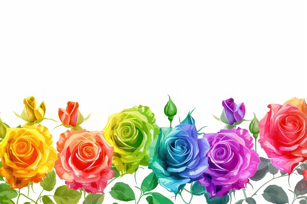 Rainbow rose line horizontal border backgrounds pattern flower.