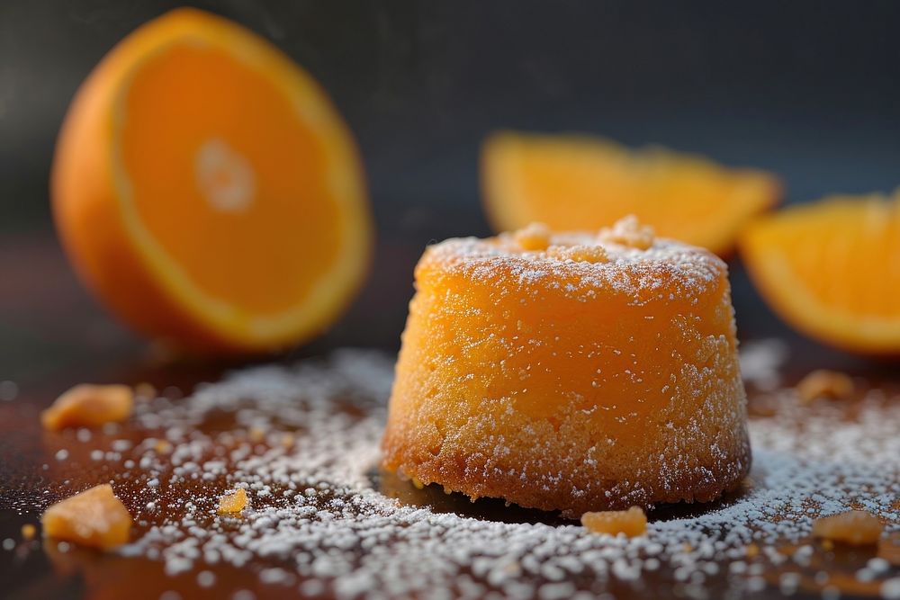 Orange minimal lava cake fruit food clementine.